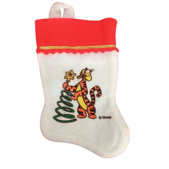 Vintage White Disney Tigger Christmas Stocking Red Cuff Gold Trim Mini Small - Picture 1 of 5